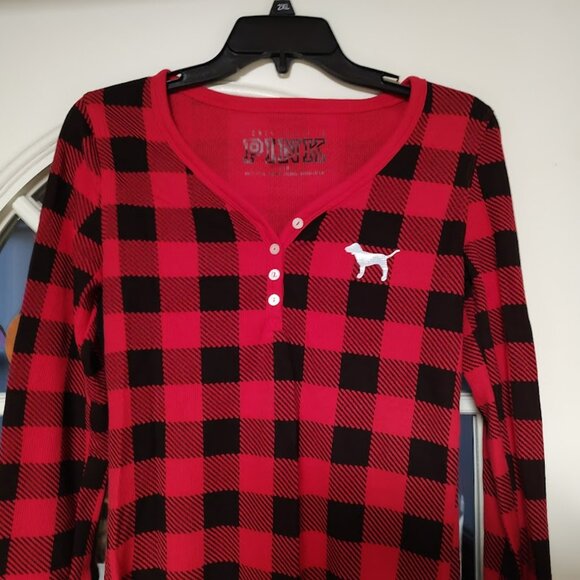 Victoria's Secret Pink Red Black Checked Thermal Pajama Set Women's M - Picture 2 of 3